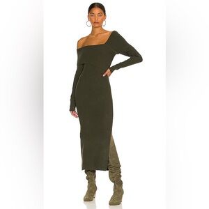 Line & Dot Sylvie One Shoulder Olive Dress